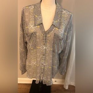 Free People Gray Button-Down Shirt with Yellow Accent Print